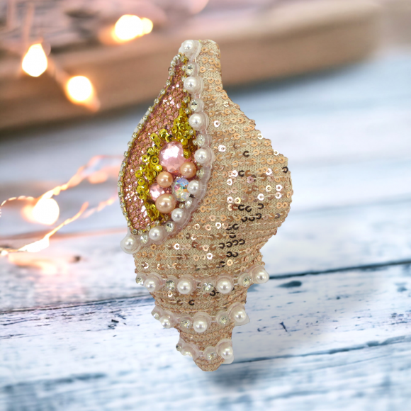 Fabric Sequin Shell Ornament Coastal Christmas Decor *SHIPS WITHIN 10 DAYS*