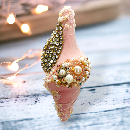 Styrofoam Salmon Shell With Beads Ornament Coastal Christmas Decor *SHIPS WITHIN 10 DAYS*