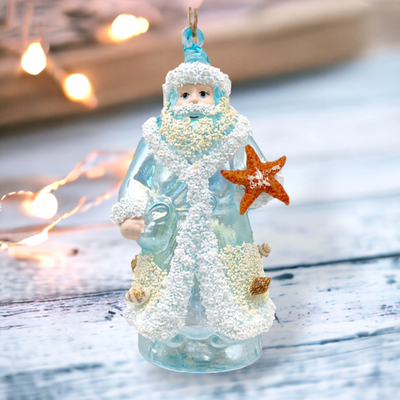Blue Santa Ornaments Set Of 2 Coastal Christmas Decor *SHIPS WITHIN 10 DAYS*
