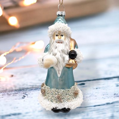 Blue Santa With Starfish Ornament Coastal Christmas Decor *SHIPS WITHIN 10 DAYS*