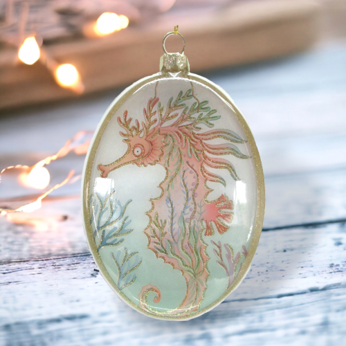 Seahorse Glass Disc Ornament Coastal Christmas Decor *SHIPS WITHIN 10 DAYS*