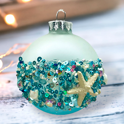 Blue Coastal With Sequins Starfish Ornament Coastal Christmas Decor *SHIPS WITHIN 10 DAYS*