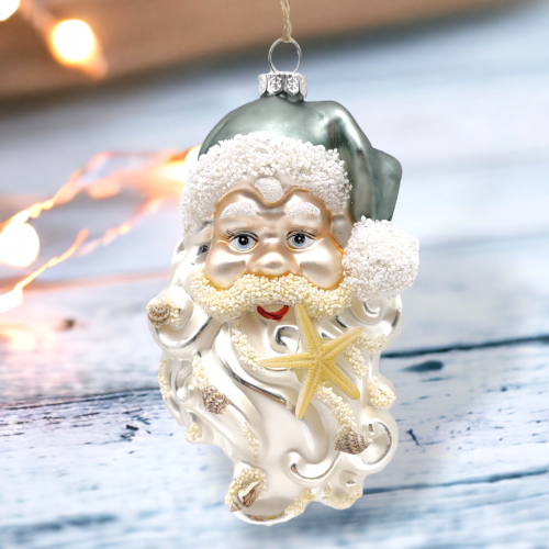 Coastal Santa Head Ornaments Set Of 2 Coastal Christmas Decor *SHIPS WITHIN 10 DAYS*