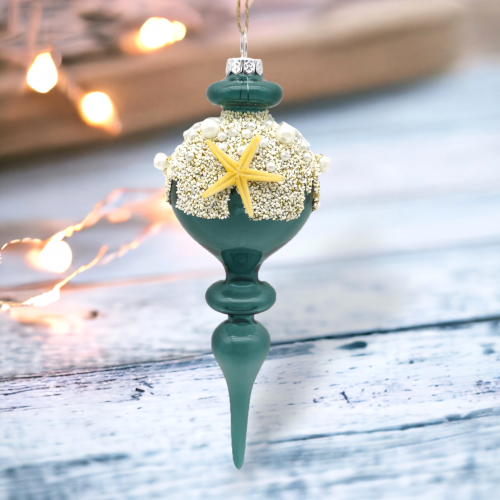 Blue Coastal Sphere With Sand Ornaments Set Of 2 Coastal Christmas Decor *SHIPS WITHIN 10 DAYS*