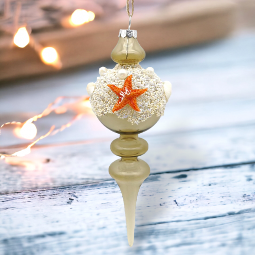 Tan Coastal Sphere With Sand Ornament Coastal Christmas Decor *SHIPS WITHIN 10 DAYS*