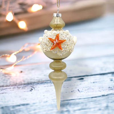 Tan Coastal Sphere With Sand Ornaments Set Of 2 Coastal Christmas Decor *SHIPS WITHIN 10 DAYS*