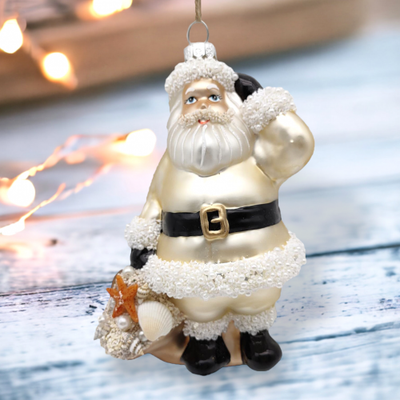 Tan Santa With Bag Ornaments Set Of 2 Coastal Christmas Decor *SHIPS WITHIN 10 DAYS*