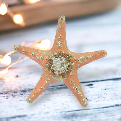 Peach Sea Star Set Of 4 Ornaments Coastal Christmas Decor *SHIPS WITHIN 10 DAYS*