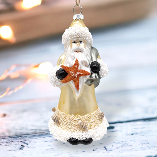 Gold Santa With Starfish Coastal Christmas Decor *SHIPS WITHIN 10 DAYS*