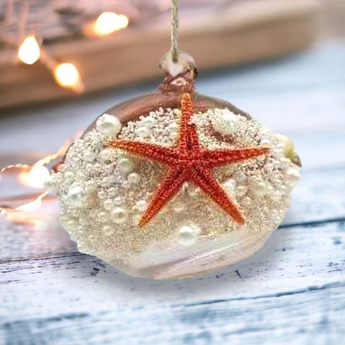 Coral Ball With Starfish Coastal Christmas Decor *SHIPS WITHIN 10 DAYS*