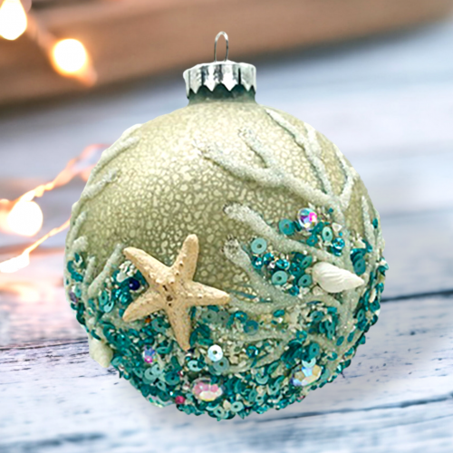 Natural Coral/Starfish Bead Ornament Coastal Christmas Decor *SHIPS WITHIN 10 DAYS*