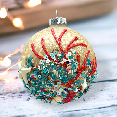 Natural Beaded Coral Reef Ornament Coastal Christmas Decor *SHIPS WITHIN 10 DAYS*