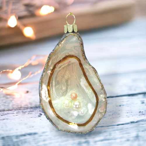 Oyster Shell Ornaments Set Of 2 Coastal Christmas Decor *SHIPS WITHIN 10 DAYS*