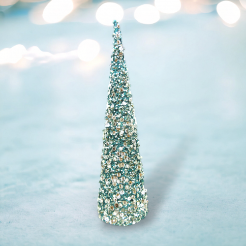Teal Mesh Tree Cone Decor Coastal Christmas Decor *SHIPS WITHIN 10 DAYS*
