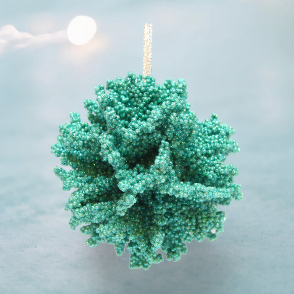 4&quot; Teal Coral Ball Set Of 2 Ornaments Coastal Christmas Decor *SHIPS WITHIN 10 DAYS*