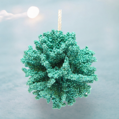 4&quot; Teal Coral Ball Set Of 2 Ornaments Coastal Christmas Decor *SHIPS WITHIN 10 DAYS*