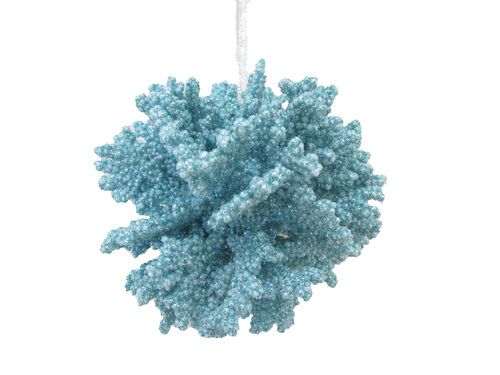 4&quot; Aqua Coral Ball Set Of 4 Ornaments Coastal Christmas Decor *SHIPS WITHIN 10 DAYS*