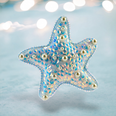 Blue Sequin Starfish Set Of 2 Ornaments Coastal Christmas Decor *SHIPS WITHIN 10 DAYS*