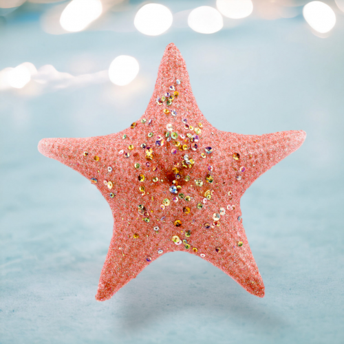 Coral Sequin Starfish Set Of 2 Ornaments Coastal Christmas Decor *SHIPS WITHIN 10 DAYS*