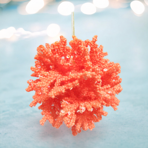4&quot; Coral Ball Set Of 2 Ornaments Coastal Christmas Decor *SHIPS WITHIN 10 DAYS*