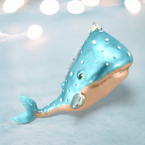 Blue/Gold Whale Ornament Coastal Christmas Decor
