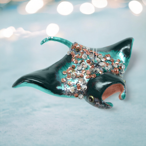 Dark Teal Manta Ray Ornaments Set Of 2 Coastal Christmas Decor *SHIPS WITHIN 10 DAYS*