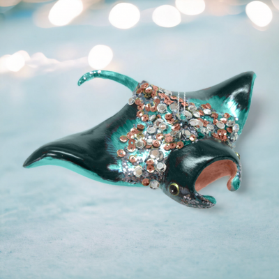 Dark Teal Manta Ray Ornament Coastal Christmas Decor *SHIPS WITHIN 10 DAYS*