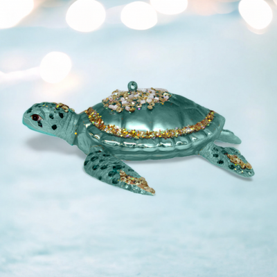 Aqua Sea Turtle Ornaments Set Of 2 Coastal Christmas Decor *SHIPS WITHIN 10 DAYS*