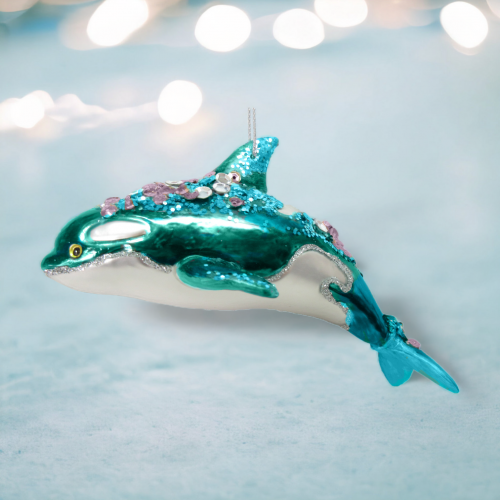 Dark Teal Dolphin Ornaments Set Of 2 Coastal Christmas Decor *SHIPS WITHIN 10 DAYS*