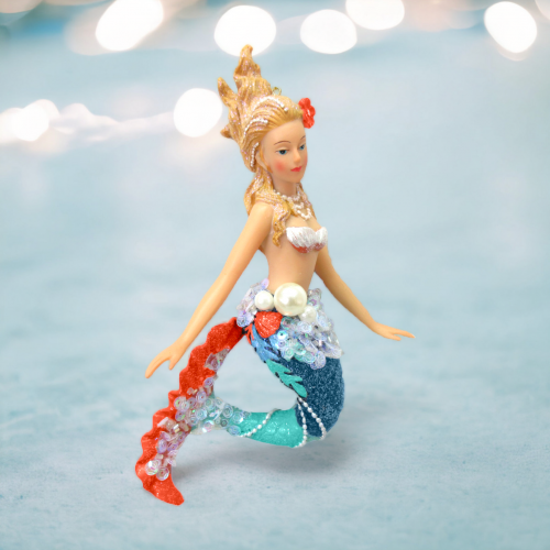 Mermaid With Coral Tail Ornaments Set of 2 Coastal Christmas Decor *SHIPS WITHIN 10 DAYS*