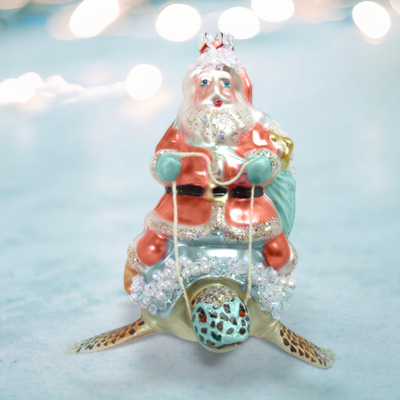 Santa on Sea Turtle Ornaments Set of 2 Coastal Christmas Decor *SHIPS WITHIN 10 DAYS*
