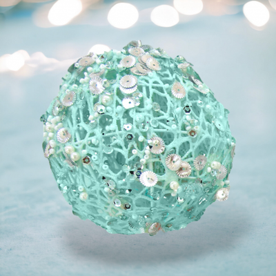 Teal Mesh Ball Ornament Coastal Christmas Decor *SHIPS WITHIN 10 DAYS*