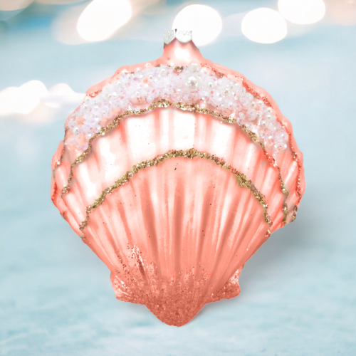 Coral Scallop Shell Ornaments Set Of 2 Coastal Christmas Decor *SHIPS WITHIN 10 DAYS*