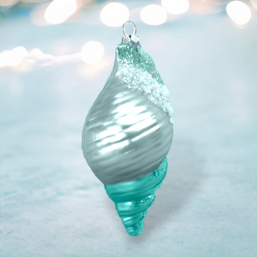 Blue Plump Spiral Shell Ornament Coastal Christmas Decor *SHIPS WITHIN 10 DAYS*