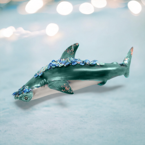 Dark Aqua Hammerhead Shark Ornaments Set Of 2 Coastal Christmas Decor *SHIPS WITHIN 10 DAYS*