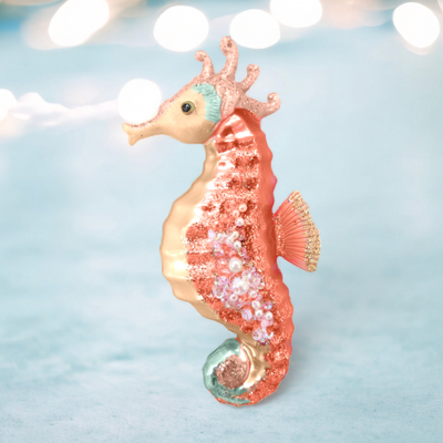 Coral Seahorse Ornament Coastal Christmas Decor *SHIPS WITHIN 10 DAYS*