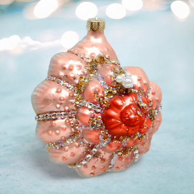 Large Coral Round Spiral Shell Ornaments Set Of 2 Coastal Christmas Decor *SHIPS WITHIN 10 DAYS*