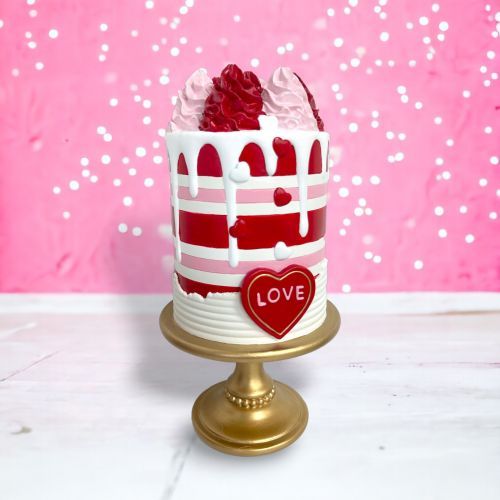 12.5&quot; Valentine Cake on Gold Stand Valentines Day Decor NEW 2025