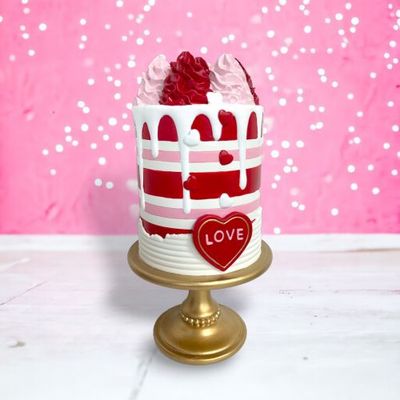 12.5&quot; Valentine Cake on Gold Stand Valentines Day Decor NEW 2025