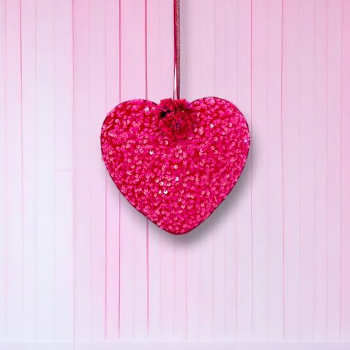 7.5&quot; Pink Heart Ornaments Set Of 2 Valentines Day Decor NEW 2025