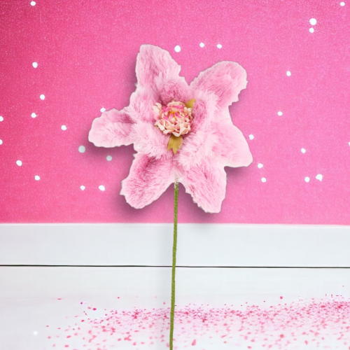 15&quot; Pink Fur Flower Stem Valentines Day Decor *SHIPS WITHIN 10 DAYS* NEW 2025