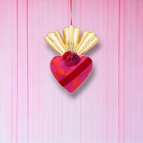 10&quot; Pink With Gold Crown Heart Ornament Valentines Day Decor NEW 2025