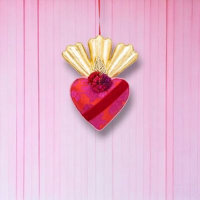 10&quot; Pink With Gold Crown Heart Ornament Valentines Day Decor NEW 2025