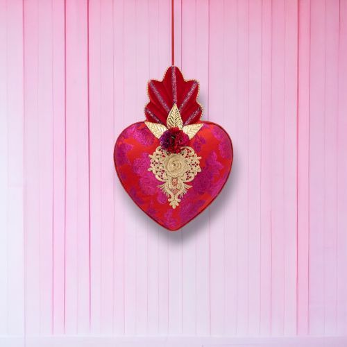 14&quot; Pink With Gold Hanging Heart Ornament Valentines Day Decor *SHIPS WITHIN 10 DAYS* NEW 2025