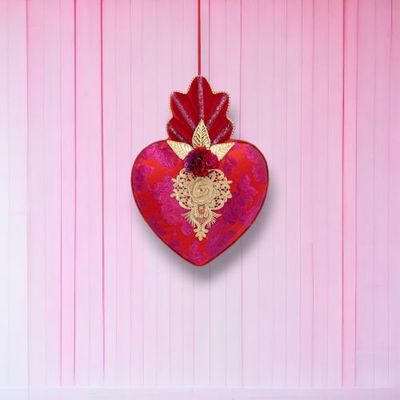 14&quot; Pink With Gold Hanging Heart Ornament Valentines Day Decor *SHIPS WITHIN 10 DAYS* NEW 2025