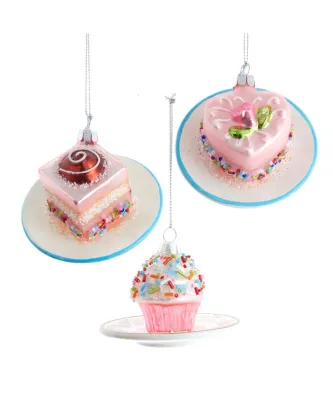 3&quot; Miniature Glass Cake Ornaments Set Of 3 Christmas Decor