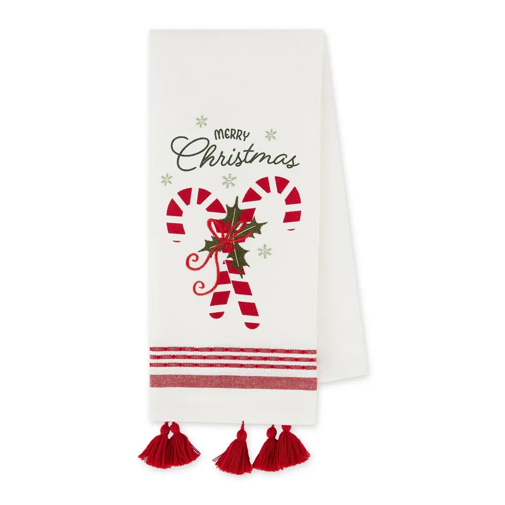 Merry Christmas Candy Canes Embellished Dishtowel Kitchen Accents