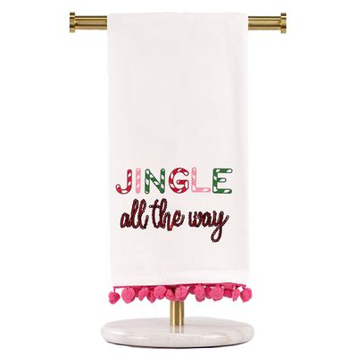 Jingle All The Way Pom Pom Christmas Decor Hand Towel Kitchen Accents