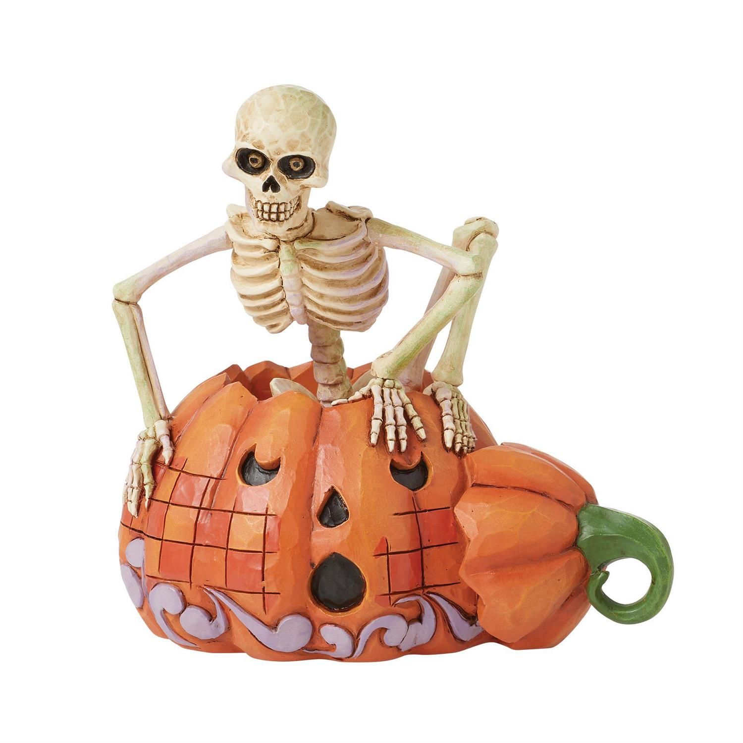 Scared To The Bone Skeleton Popping Out Of Pumpkin By: Heartwood Creek Jim Shore NEW 2025