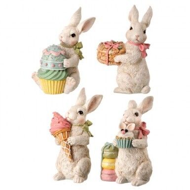 6&quot; Resin Easter Bunny&#39;s With Treats Set Of 4 Easter Decor *SHIPS 2/2024*